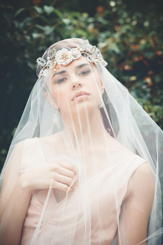  Pearl and lace headband with Urban Veils Couture // Luxe Handcrafted Heirloom Wedding Jewelry by Edera Jewelry // La Candella Weddings Photography
