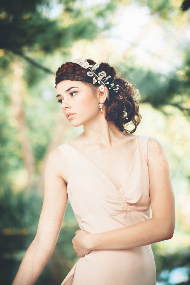 Wrap around boho rope braid with Silk and lace hair vine // Luxe Handcrafted Heirloom Wedding Jewelry by Edera Jewelry // La Candella Weddings Photography