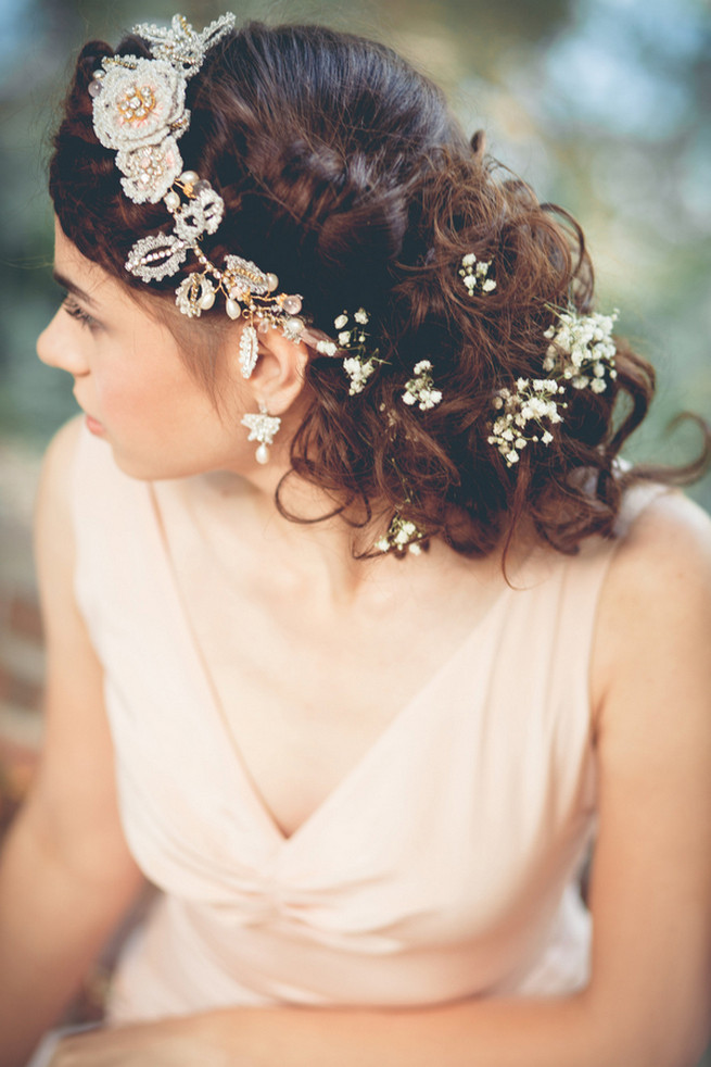 Wrap around boho rope braid with Silk and lace hair vine // Luxe Handcrafted Heirloom Wedding Jewelry by Edera Jewelry // La Candella Weddings Photography