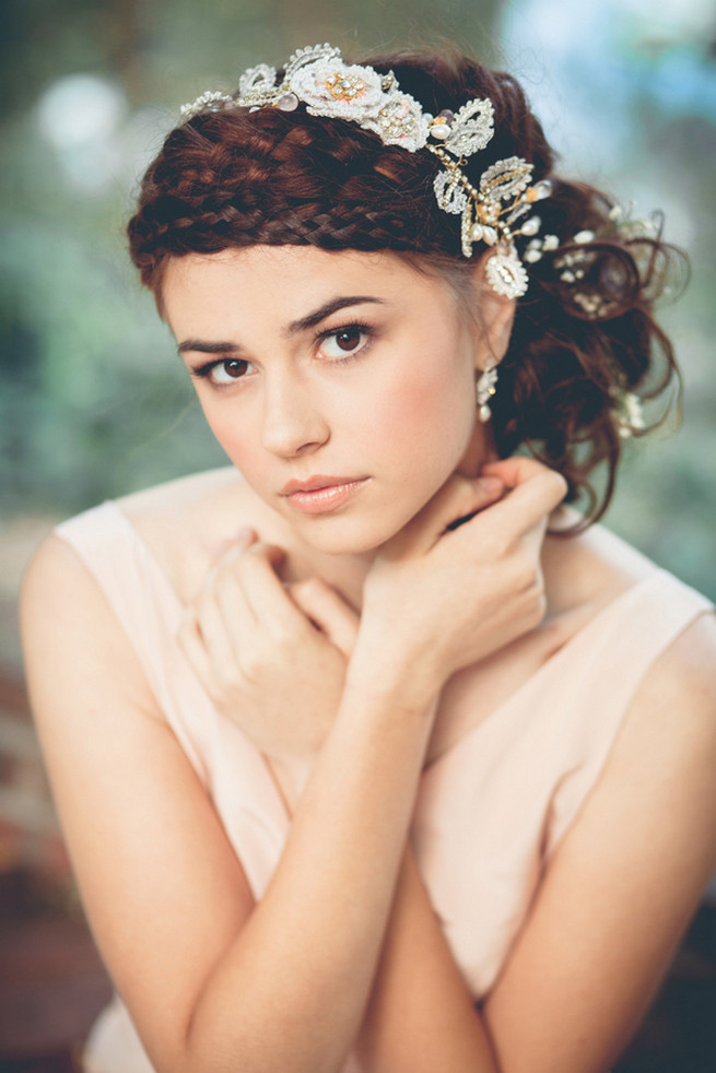 Wrap around boho rope braid with Silk and lace hair vine // Luxe Handcrafted Heirloom Wedding Jewelry by Edera Jewelry // La Candella Weddings Photography