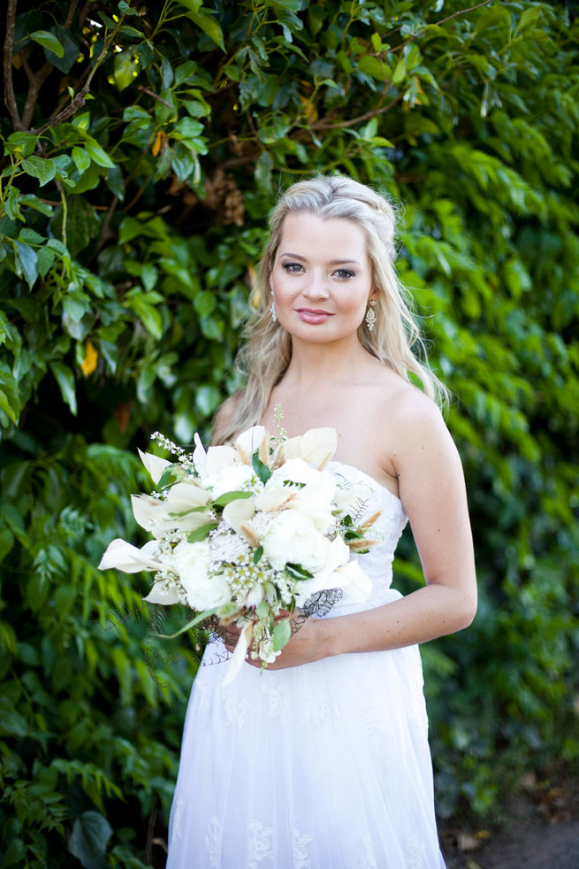 White green and brown peony bride bouqute. Green White Rustic South African Wedding // Justin Davis Photography