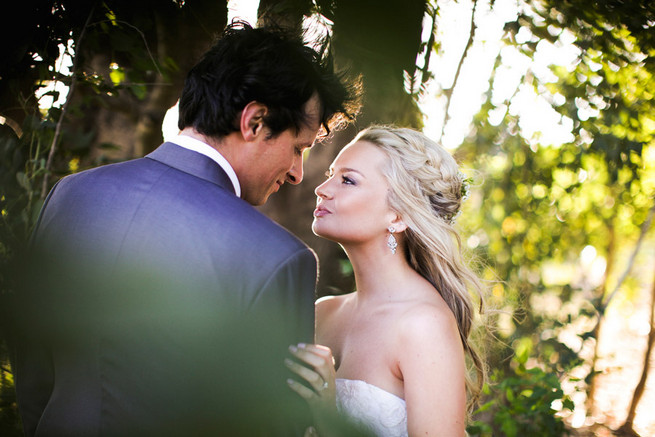 Wedding braid. Groom in grey suit with grey tie. Green White Rustic South African Wedding // Justin Davis Photography