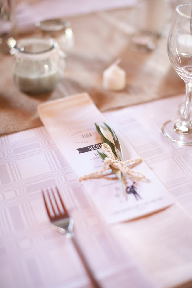 Place setting. Green White Rustic South African Wedding // Justin Davis Photography