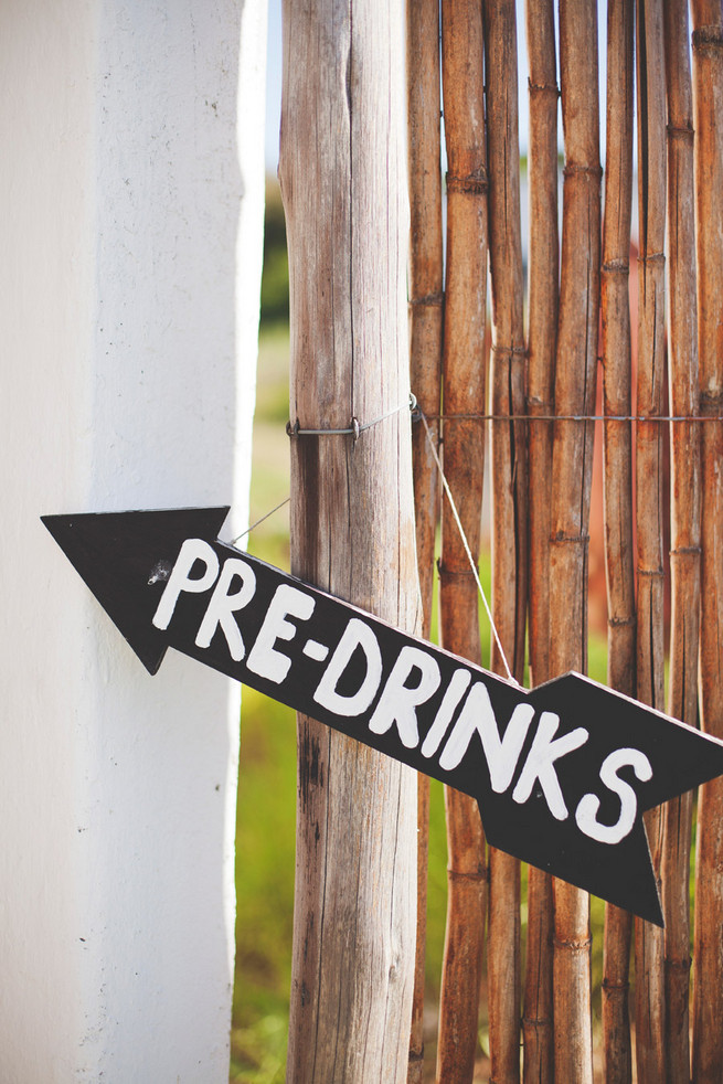 Pre Drinks chalkboard sign. Green White Rustic South African Wedding // Justin Davis Photography