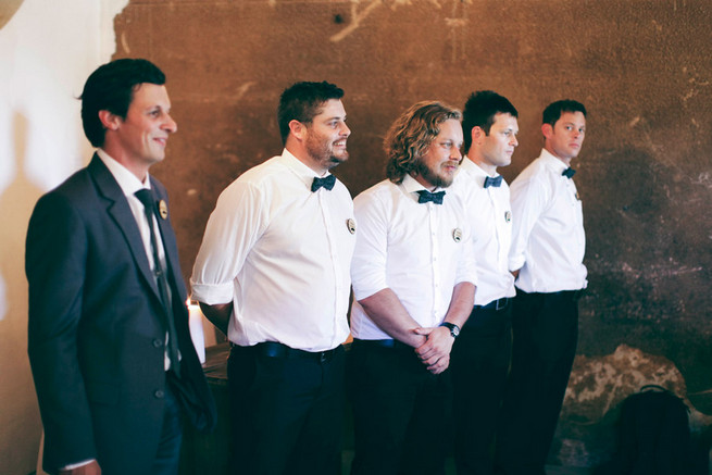 Groomsmen with bowties. Green White Rustic South African Wedding // Justin Davis Photography