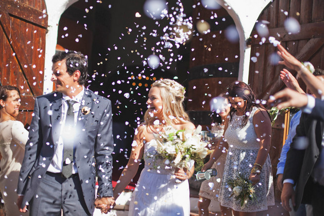 Groom in grey suit with grey tie. Green White Rustic South African Wedding // Justin Davis Photography