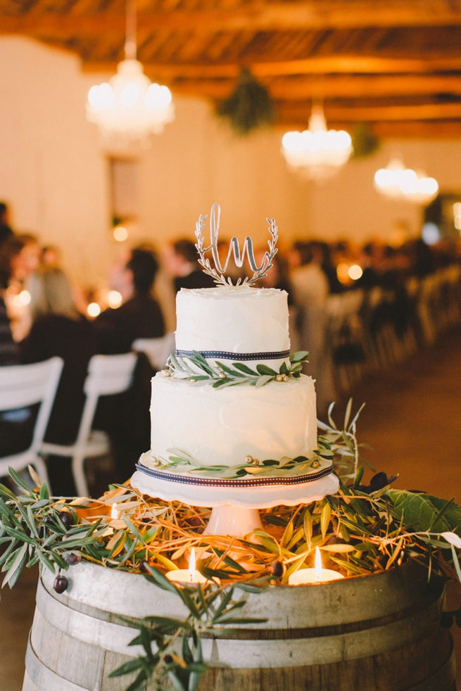 Organic style wedding cake with navy ribbon and herbs. Gorgeous Navy Gold Wedding at Babylonstoren / Charlene Schreuder Photography 