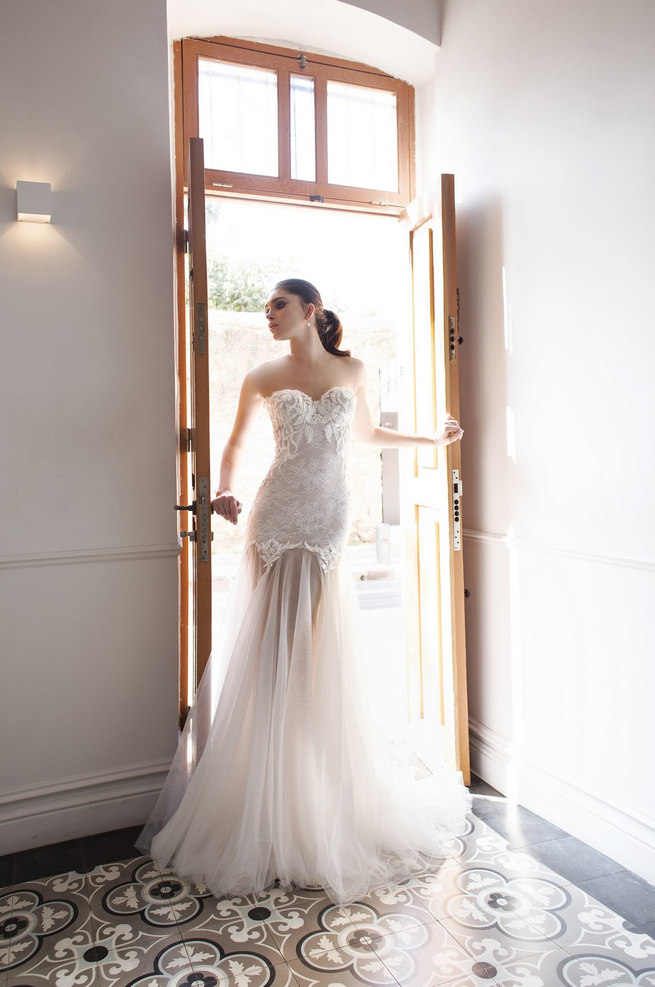 Riki Dalal 2015 Wedding Dresses with sheer skirt and sweetheart neckline.