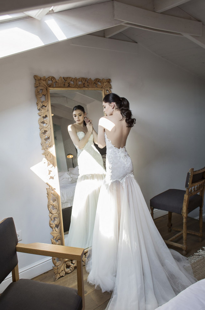 Riki Dalal 2015 Wedding Dresses with sheer skirt and sweetheart neckline.