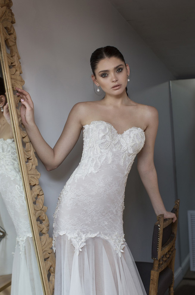 Riki Dalal 2015 Wedding Dresses with sheer skirt and sweetheart neckline.