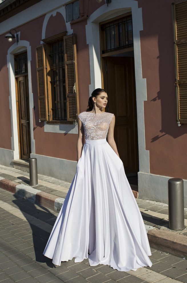 Full length skirt an sheer embroidered bodice. Riki Dalal 2015 Wedding Dress Seperates