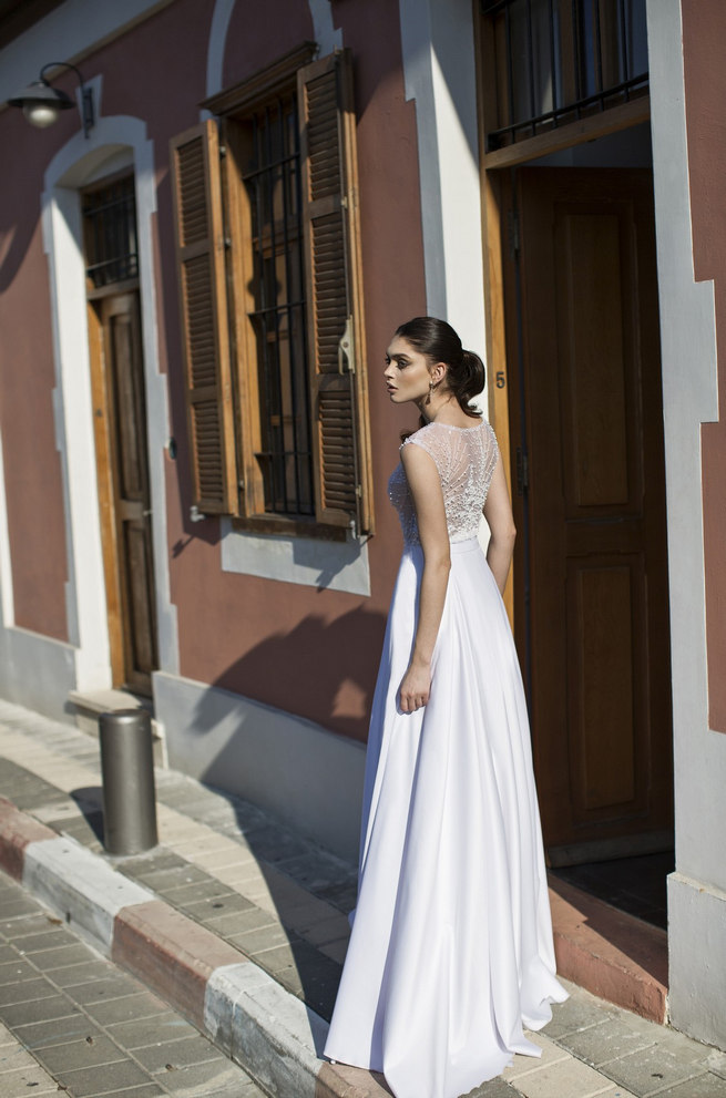 Full length skirt an sheer embroidered bodice. Riki Dalal 2015 Wedding Dress Seperates