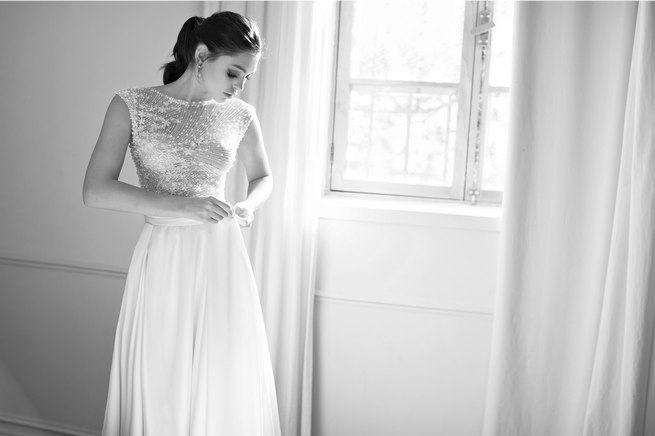 Full length skirt an sheer embroidered bodice. Riki Dalal 2015 Wedding Dress Seperates