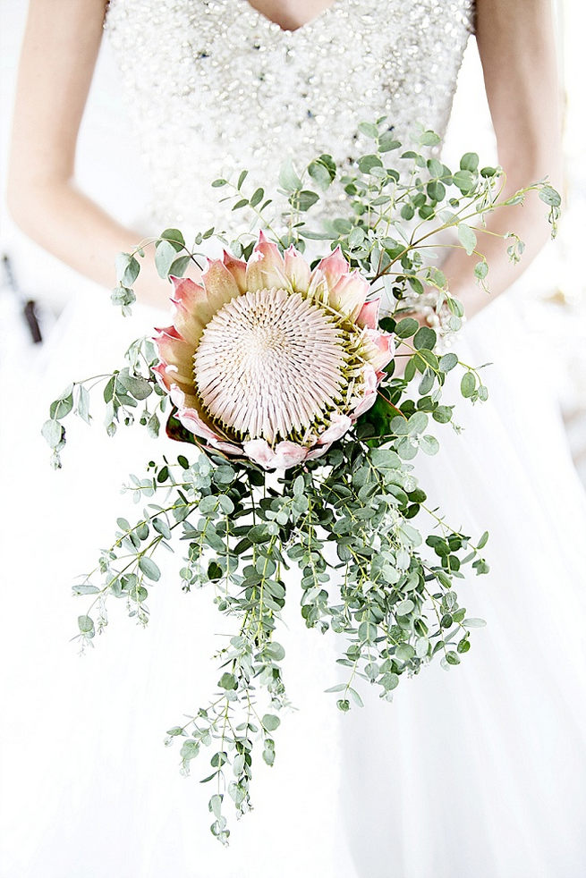 Blush pink King Protea Bouquet with rustic greens