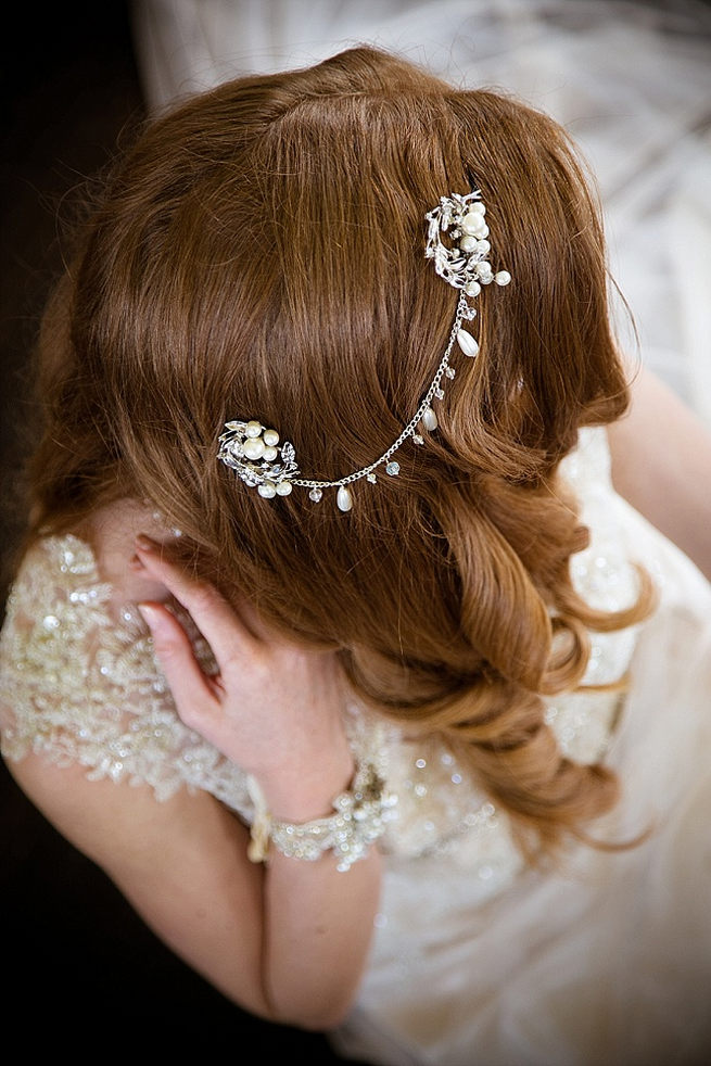Luxurious wedding hair piece chain with vintage detail. Soft Pink and Gold Wedding by Samanatha Jackson Photo