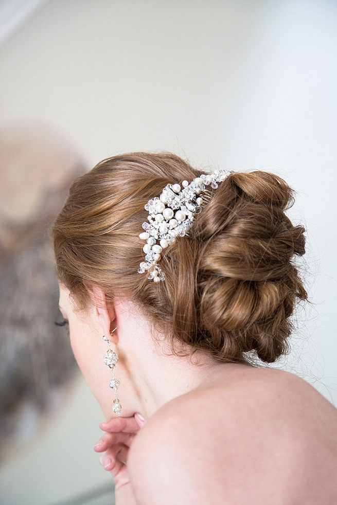 Elegant wedding hairstyle - bridal chignon with a lovely vintage hair comb accessory. Soft Pink and Gold Wedding by Samanatha Jackson Photo