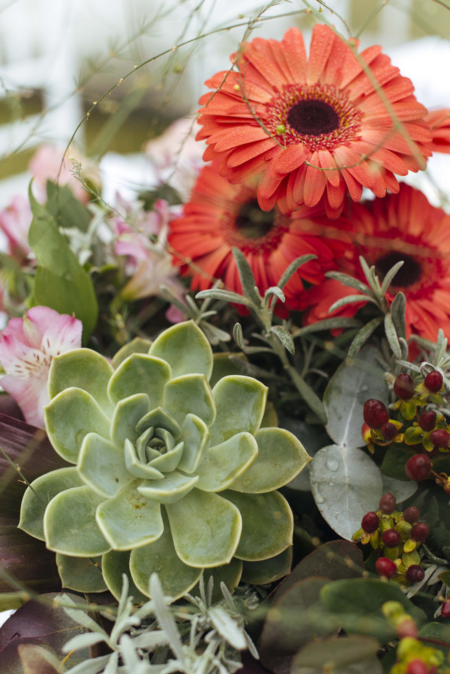 Tablescape with Succulent centerpiece arrangement with lazer cut table number // Succulent Garden Wedding // Claire Thomson Photography