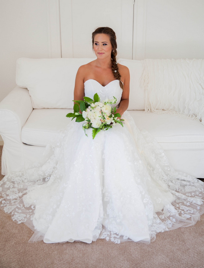 Strapless sweetheart wedding dress via Kinsley James. Elegant Gray Blue Nautical Wedding by Rachel Capil Photography and Lindsay Lauren Events