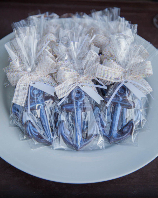 Nautical chocolate anchor wedding favors. Elegant Gray Blue Nautical Wedding by Rachel Capil Photography and Lindsay Lauren Events