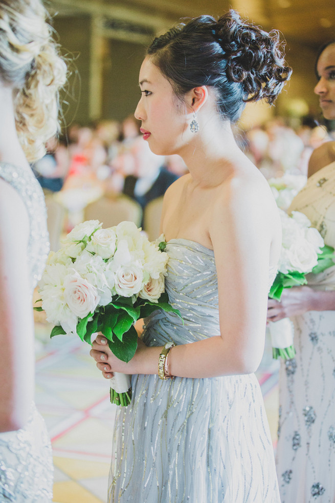 Stunning art deco style silver grey bridesmaid dress. Glamorous Gatsby Inspired Wedding by Elyse Hall Photography