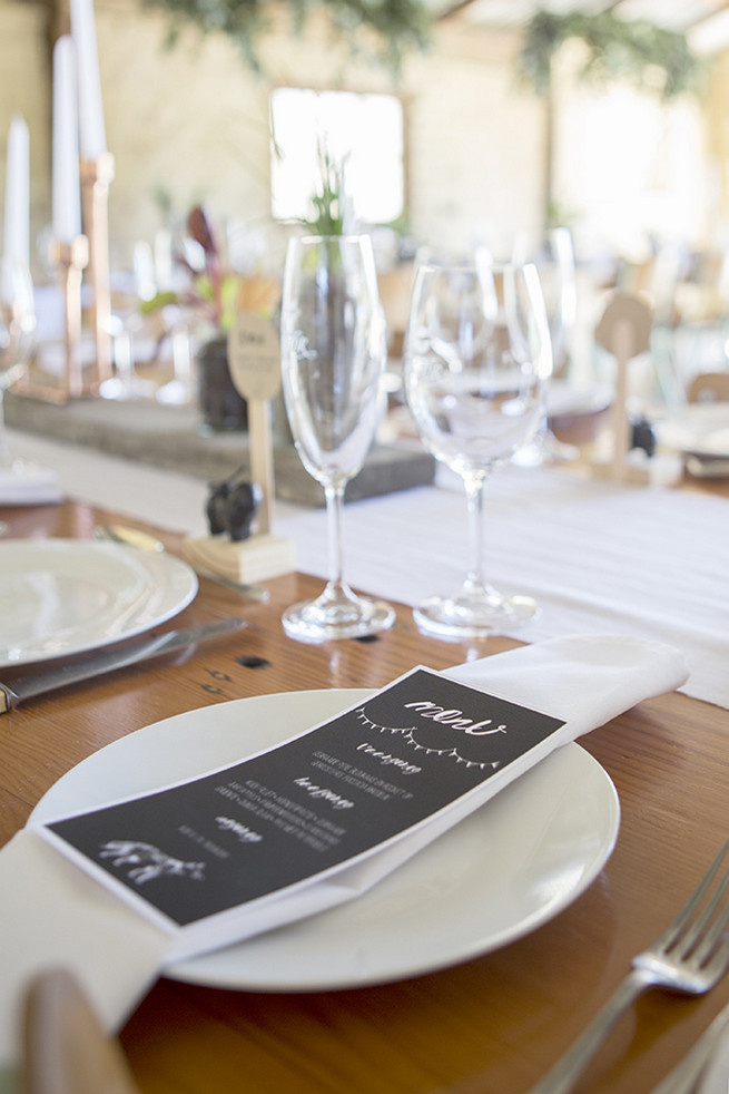 Printed chalkboard style wedding menues // // Organic Farm Style Karoo Wedding // christine Le Roux Photography