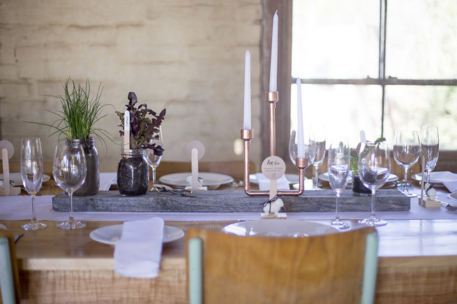 Gold candle holders and herb planters // // Organic Farm Style Karoo Wedding // christine Le Roux Photography