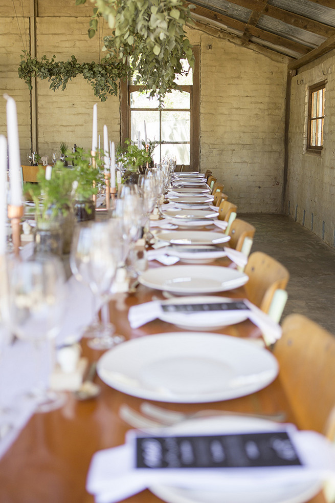Gold candle holders and herb planters // // Organic Farm Style Karoo Wedding // christine Le Roux Photography