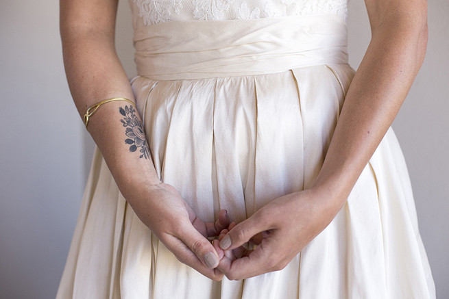 Bride with wrist tattoo //  Organic Farm Style Karoo Wedding // christine Le Roux Photography