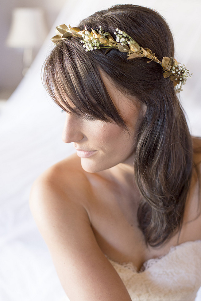 Gold flower crown // Organic Farm Style Karoo Wedding // christine Le Roux Photography