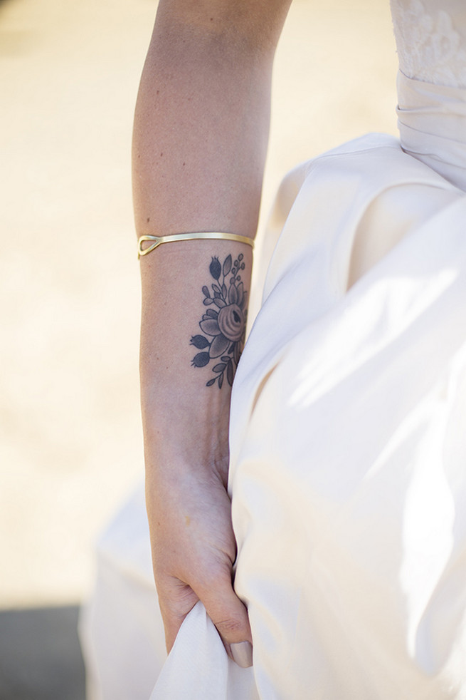 Brides tattoo with gold bracelet // Organic Farm Style Karoo Wedding // christine Le Roux Photography