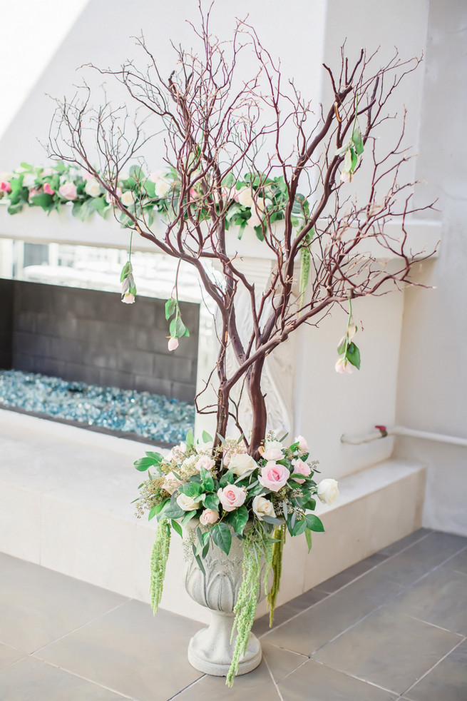 Manzanita Tree and Pink and cream wedding ceremony roses // Modern Romance: Pink and Silver Wedding // Jessica Q Photography