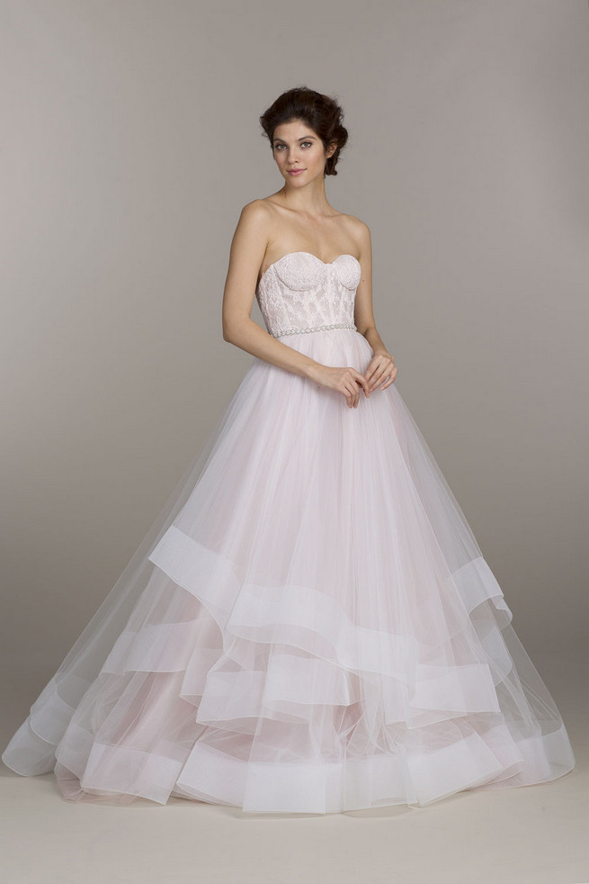 Strapless sweetheart Tara Keely Wedding Dress with layered tulle skirt