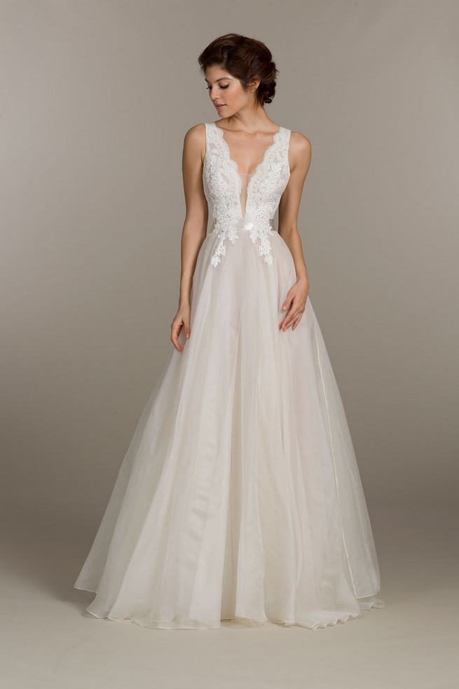 Lace and tulle Tara Keely Wedding Dress with deep v front adn back