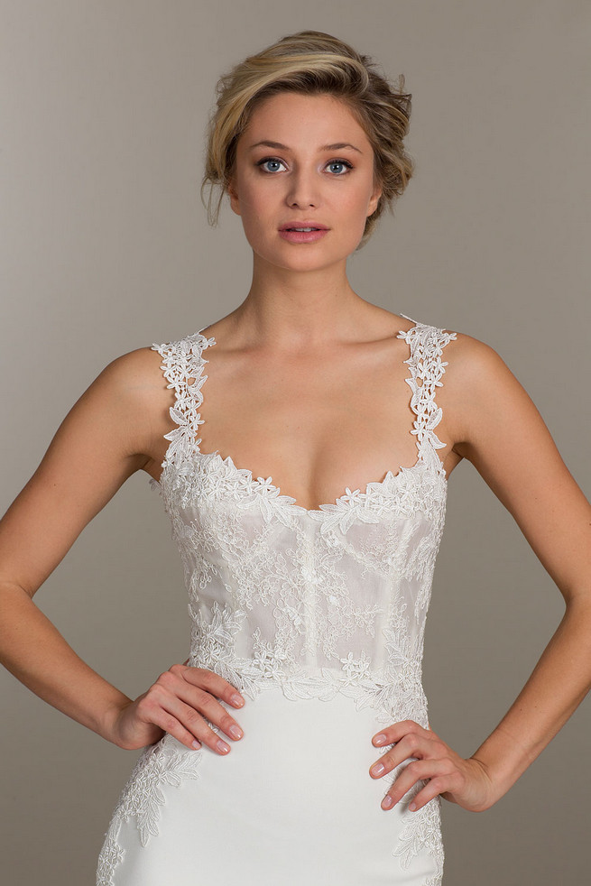 Tara Keely Wedding Dresses with lace sleeves and corset style bodice