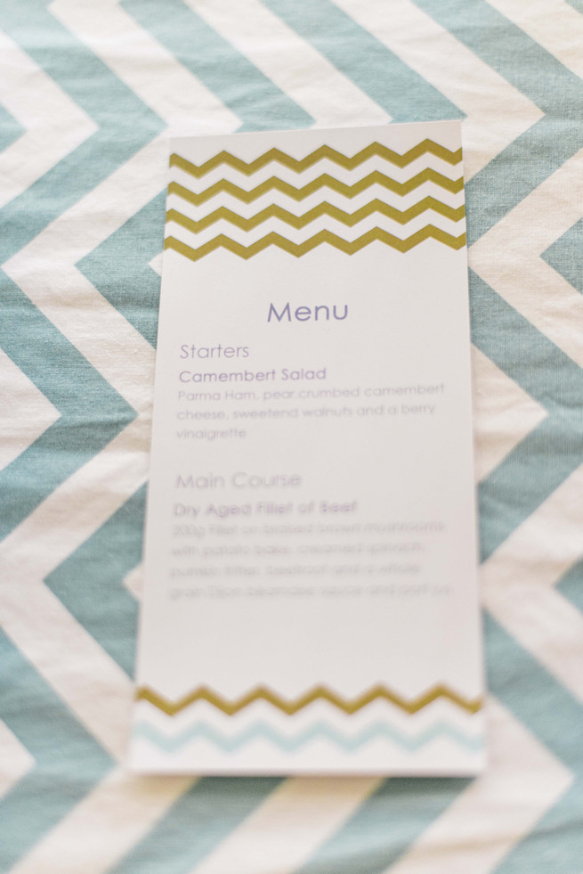 Chevron wedding menu.