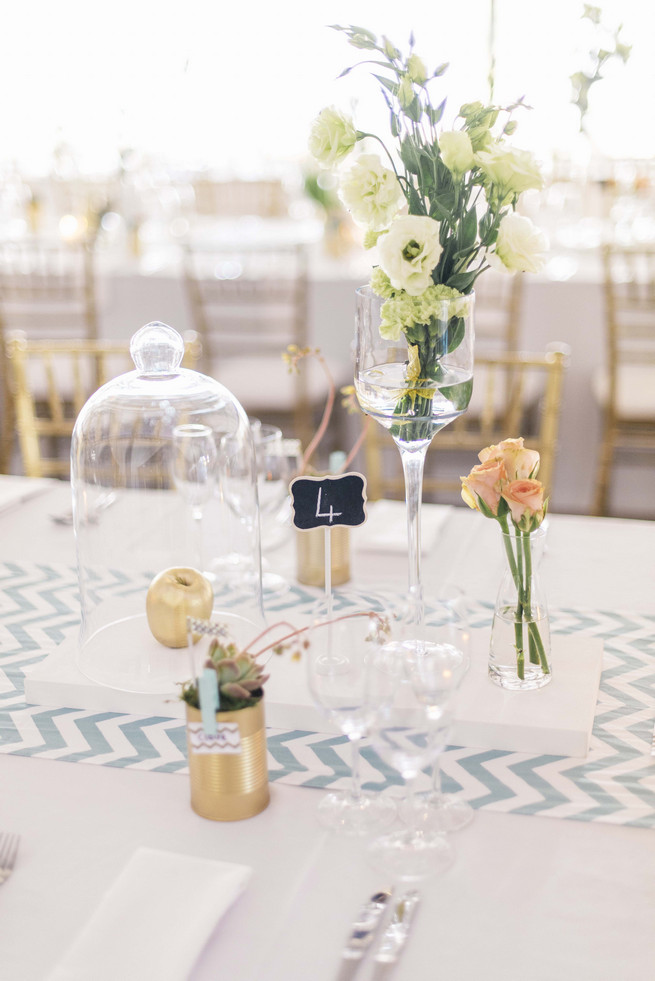 Wedding Reception Table Decor DIY by the bride! White and Gold DIY Chevron Wedding, South Africa, by Claire Thomson Photography