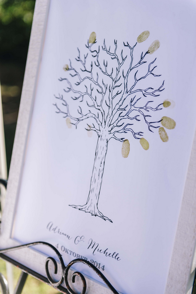 Thumb print guest book poster. ite and Gold DIY Chevron Wedding, South Africa, by Claire Thomson Photography