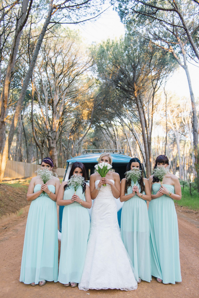 Mint blue bridesmaid dresses. ite and Gold DIY Chevron Wedding, South Africa, by Claire Thomson Photography