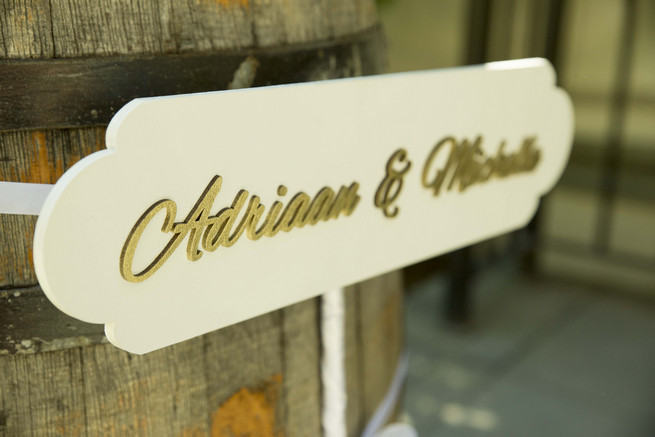 Gold wedding sign with couple names. White and Gold DIY Chevron Wedding, South Africa, by Claire Thomson Photography