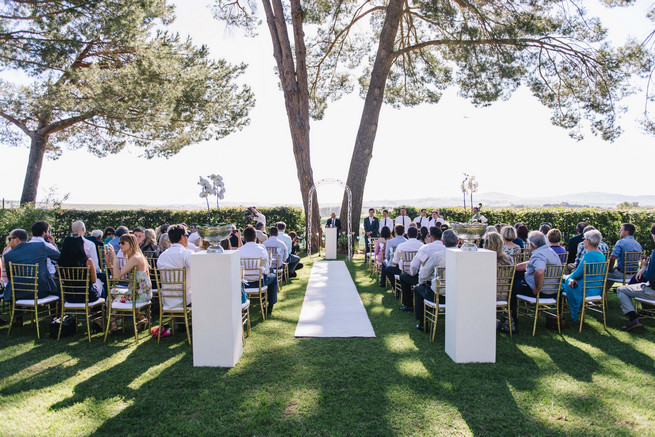 Outdoor wedding ceremony at forest 44. White and Gold DIY Chevron Wedding, South Africa, by Claire Thomson Photography