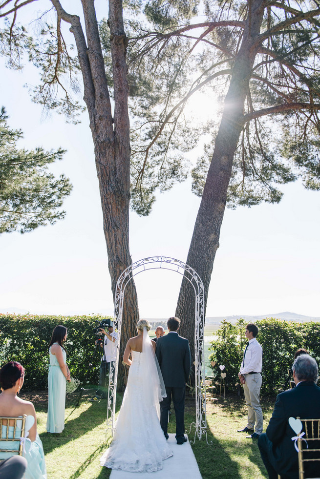 Outdoor wedding ceremony. White and Gold DIY Chevron Wedding, South Africa, by Claire Thomson Photography
