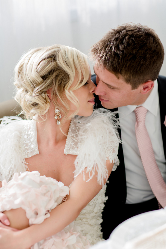 Elegant bridal upstyle with soft curls. White on White Glamorous Wedding Ideas by ENV Photography 