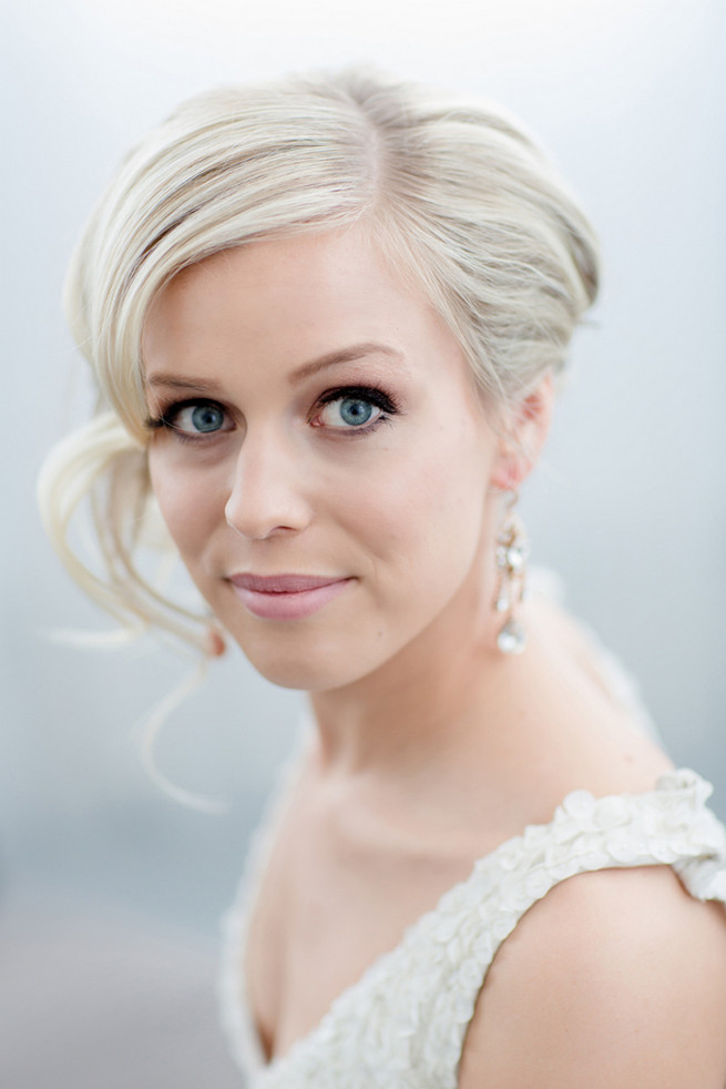 Elegant bridal upstyle with soft curls. White on White Glamorous Wedding Ideas by ENV Photography 