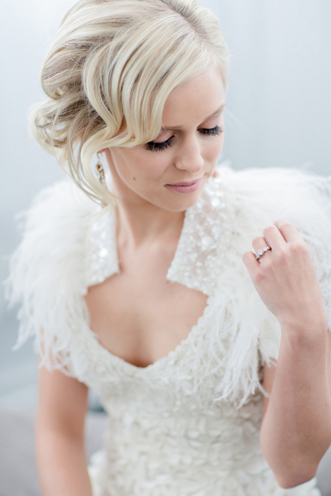 Elegant bridal upstyle with soft curls. White on White Glamorous Wedding Ideas by ENV Photography 