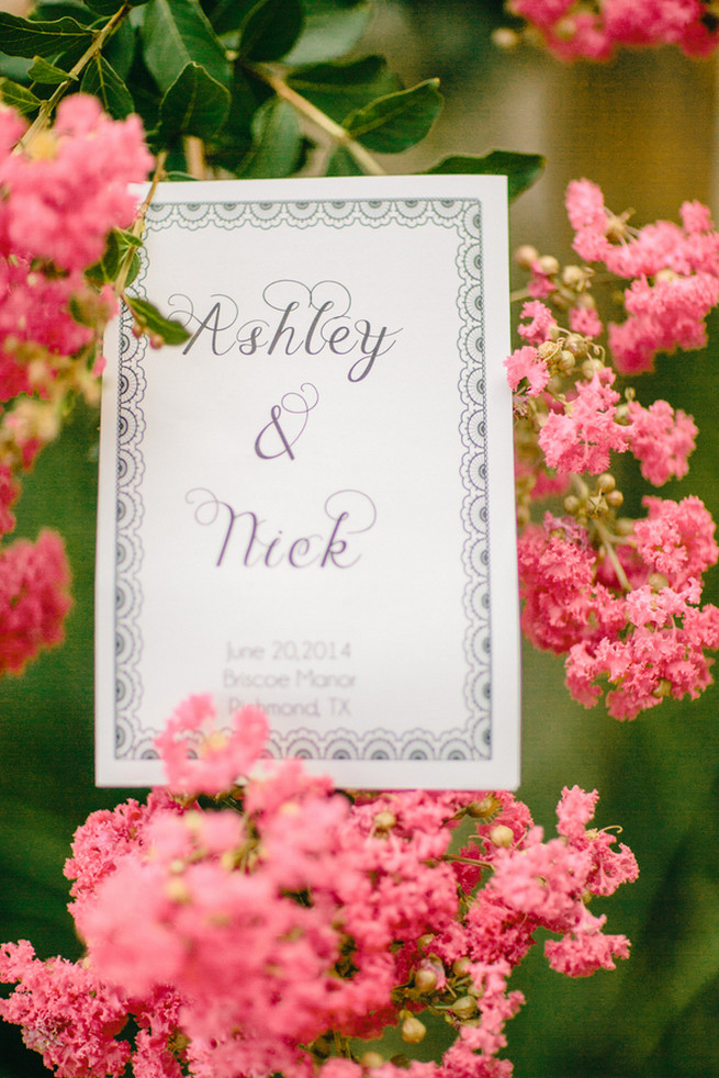 Wedding sign. Cute Coral Gray wedding at Briscoe Manor, Houston, by Luke and Cat Photography