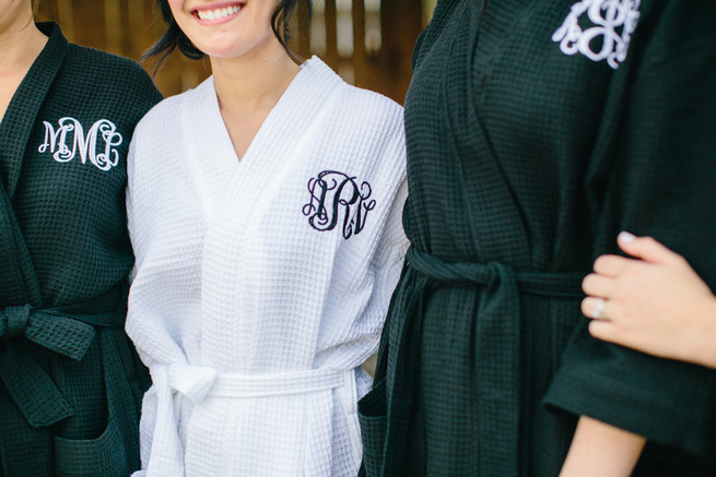Monogrammed bridesmaid robes. Cute Coral Gray wedding at Briscoe Manor, Houston, by Luke and Cat Photography