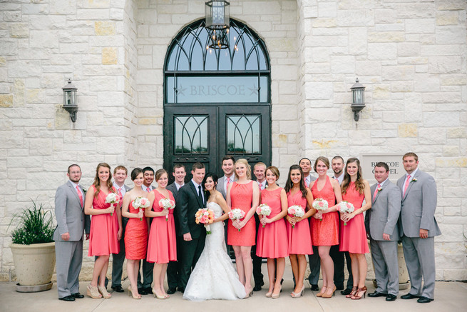 Bridal party style! Cute Coral Gray wedding at Briscoe Manor, Houston, by Luke and Cat Photography