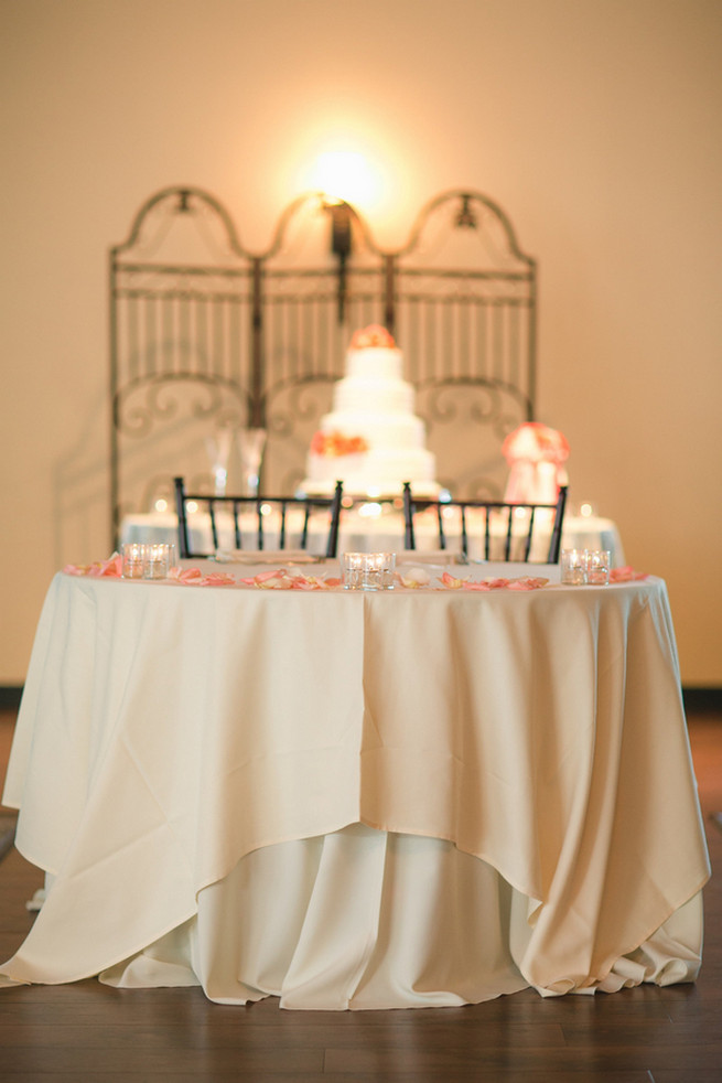 Sweetheart table. Cute Coral Gray wedding at Briscoe Manor, Houston, by Luke and Cat Photography