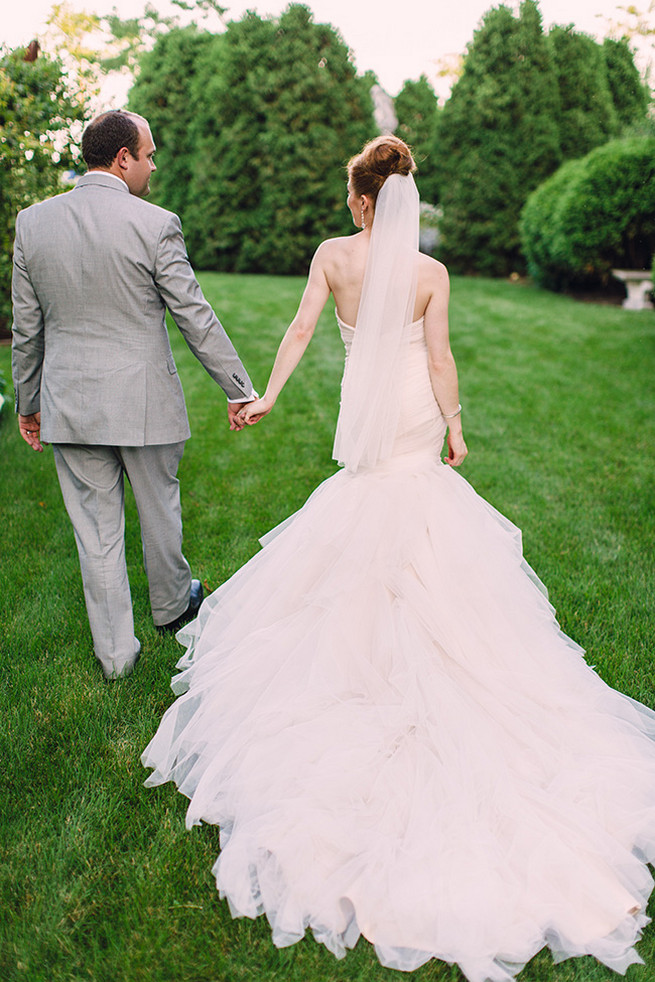 Spectacular wedding dress with seven foot train with mermaid silhouette, low back and sweetheart neckline designed by Alyssa Kristin. / Elegant Milwaukee Wedding Valo Photography