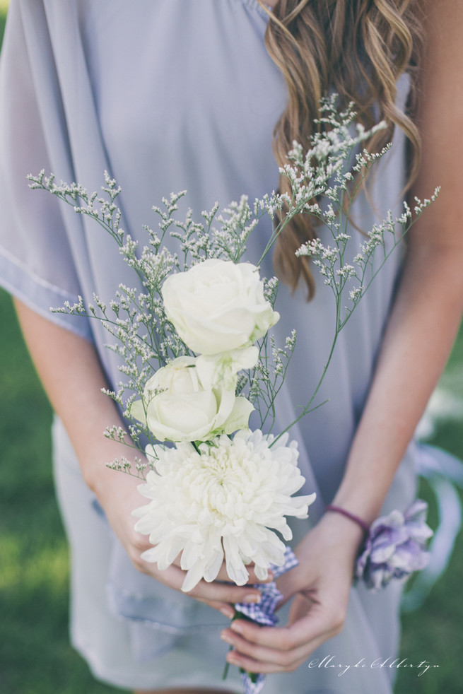 Roses and babys breath bridesmaid bouquet. Perfectly pretty! Grey White Farm Wedding, South Africa // Maryke Albertyn